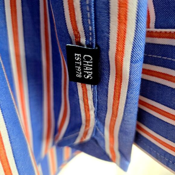 Chaps men's shirt Large L button down causal long sleeves blue stripe - Picture 6 of 8